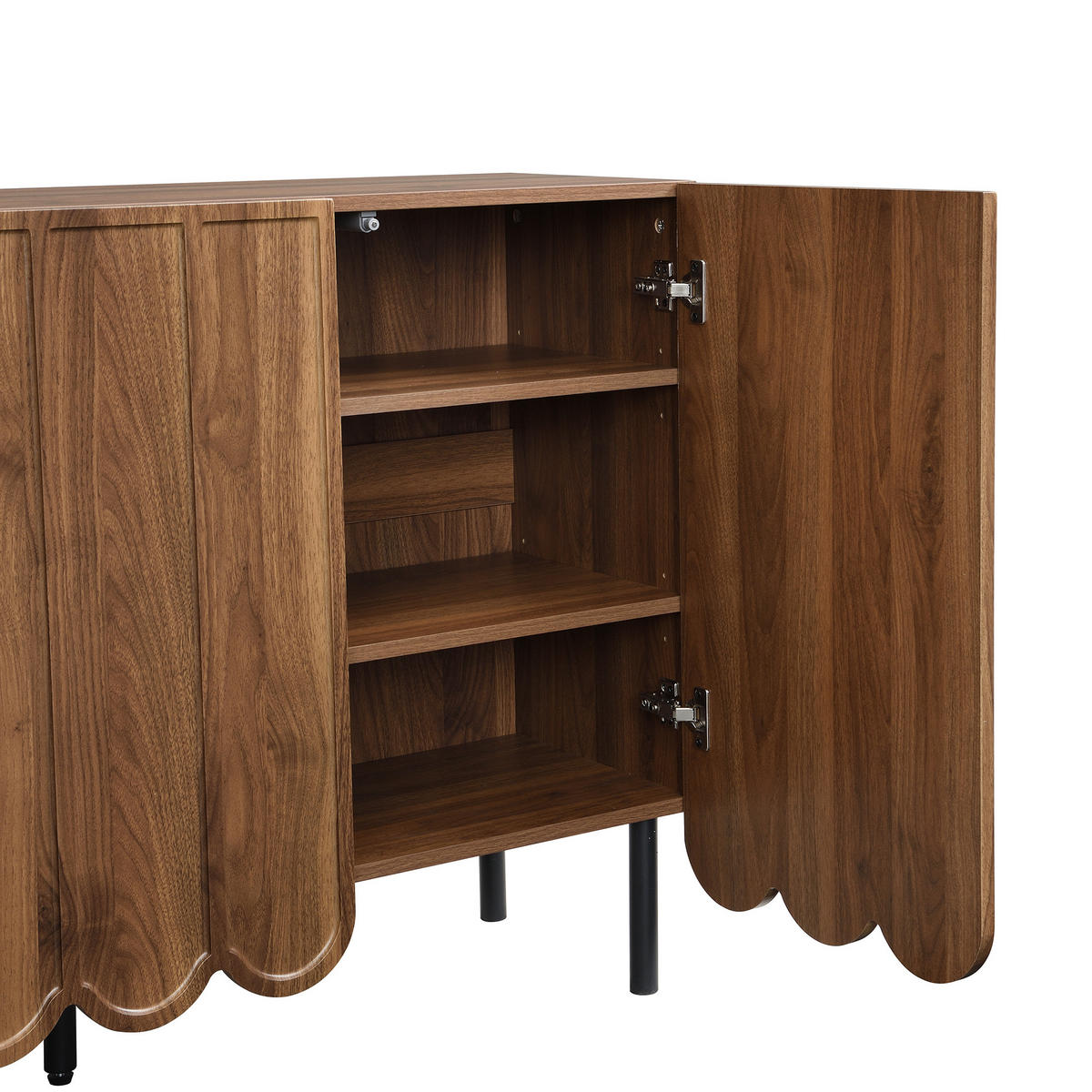 SIDEBOARD aus MDF in Walnussoptik mit Wellentüren und griffloser Rebound-Öffnung, 120/35/80 cm, Walnussoptik - Naturfarben, Holzwerkstoff (35/80/120cm) - Redom
