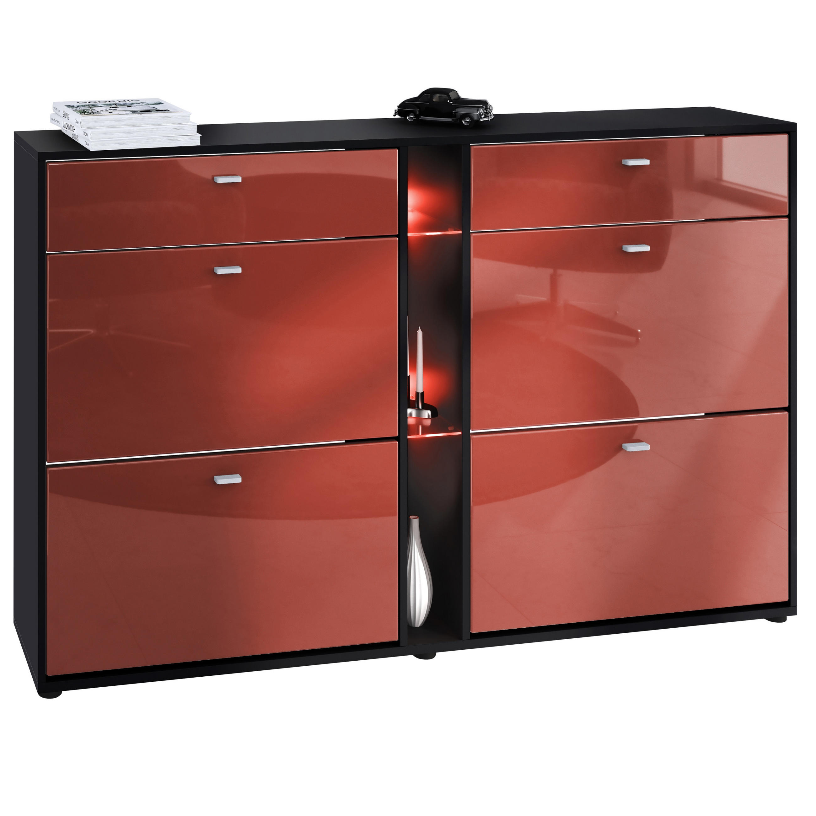 SCHUHSCHRANK Today Fronten in Bordeaux Hochglanz - Bordeaux, Holzwerkstoff (155.5/95/28cm) - Vladon