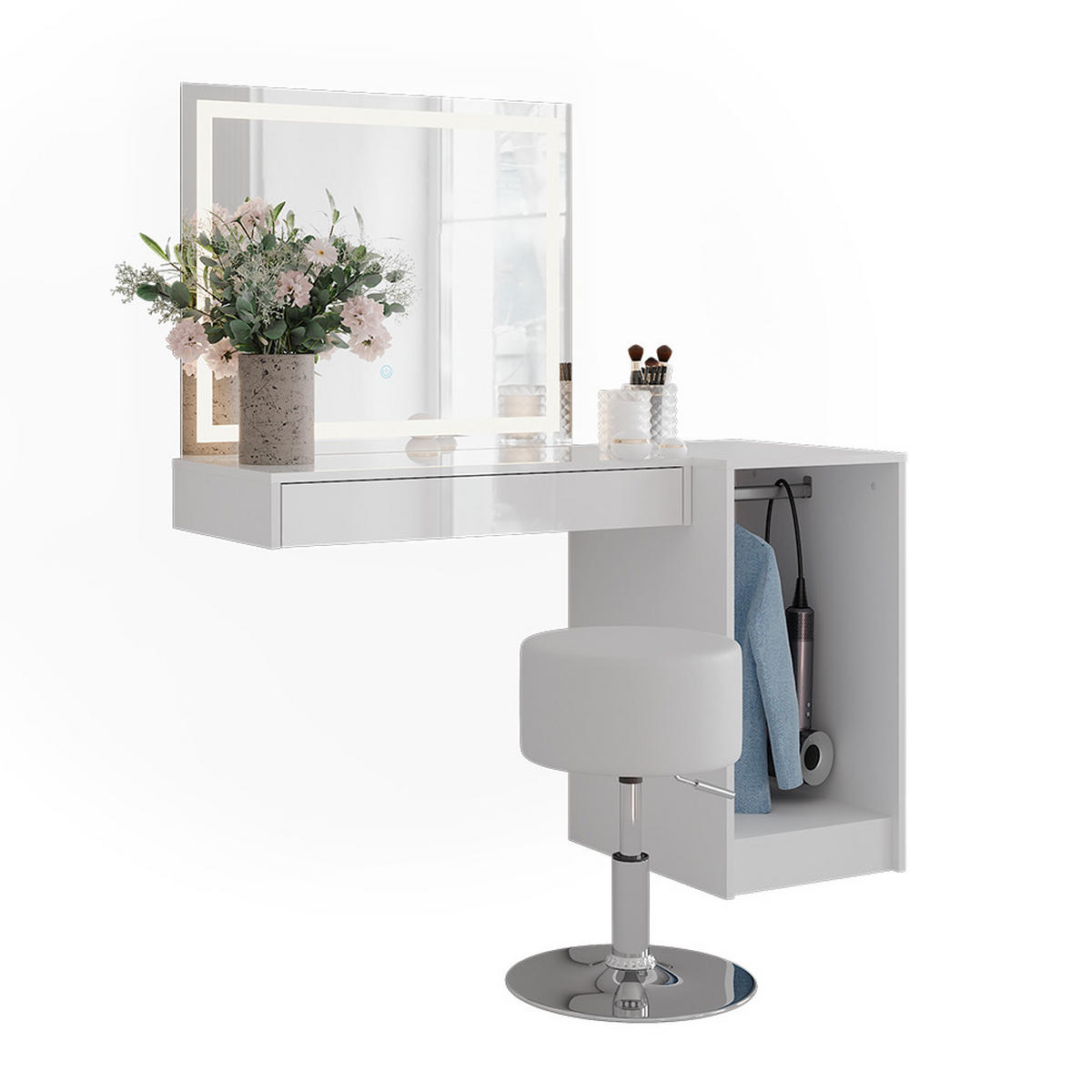 SCHMINKTISCH Sherry Weiß/Weiß Hochglanz 120 cm 4 Teile - Weiß Hochglanz, Holzwerkstoff (120/76/50.1cm) - Vicco