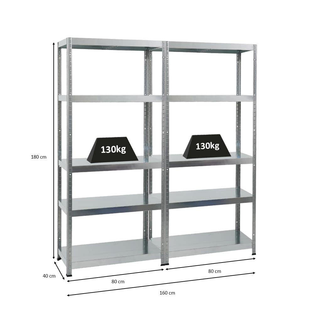 SCHWERLASTREGAL Steel Eagle 2er-Set mit 2x 180x80x40 cm Fachlast 130 kg Verzinkt - Silberfarben, Metall (160/180/40cm) - PROREGAL
