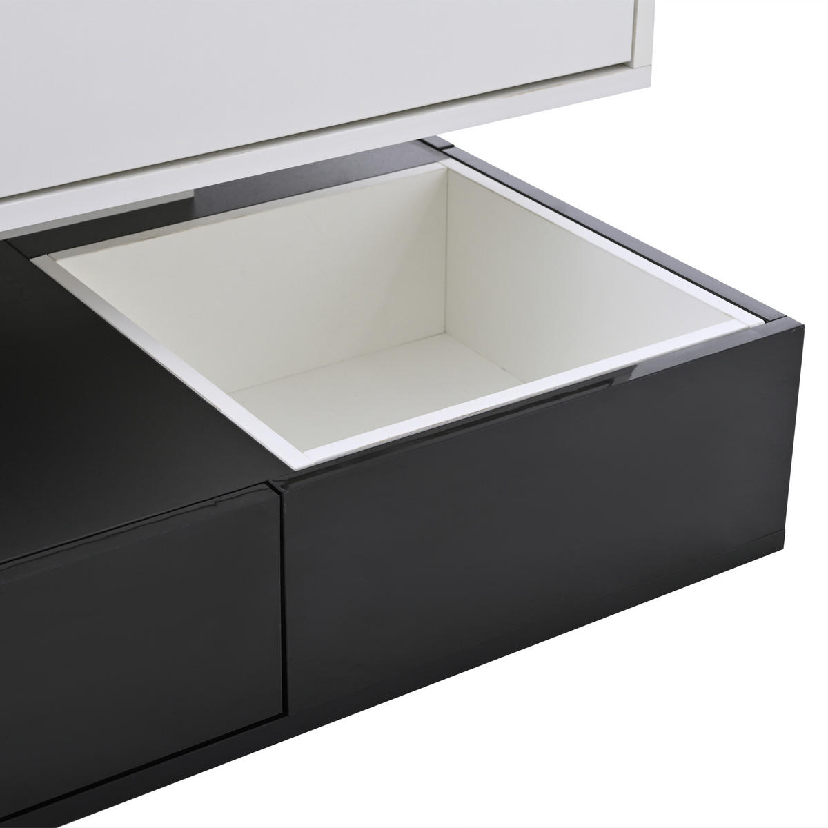 COUCHTISCH 70/70cm mit drehbarer Tischplatte 3 Schubladen in Hochglanz Schwarz-Weiß - Weiß, Holzwerkstoff (70/70/40cm) - OKWISH