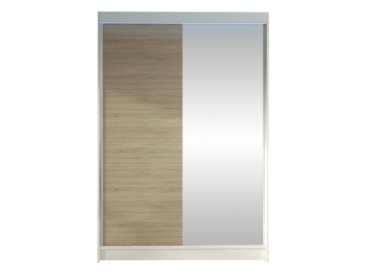 SCHWEBETÜRENSCHRANK Lino I mit RGB LED Beleuchtung - Weiß/Sonoma Eiche, Holzwerkstoff/Metall (120/200/58cm) - MIRJAN24