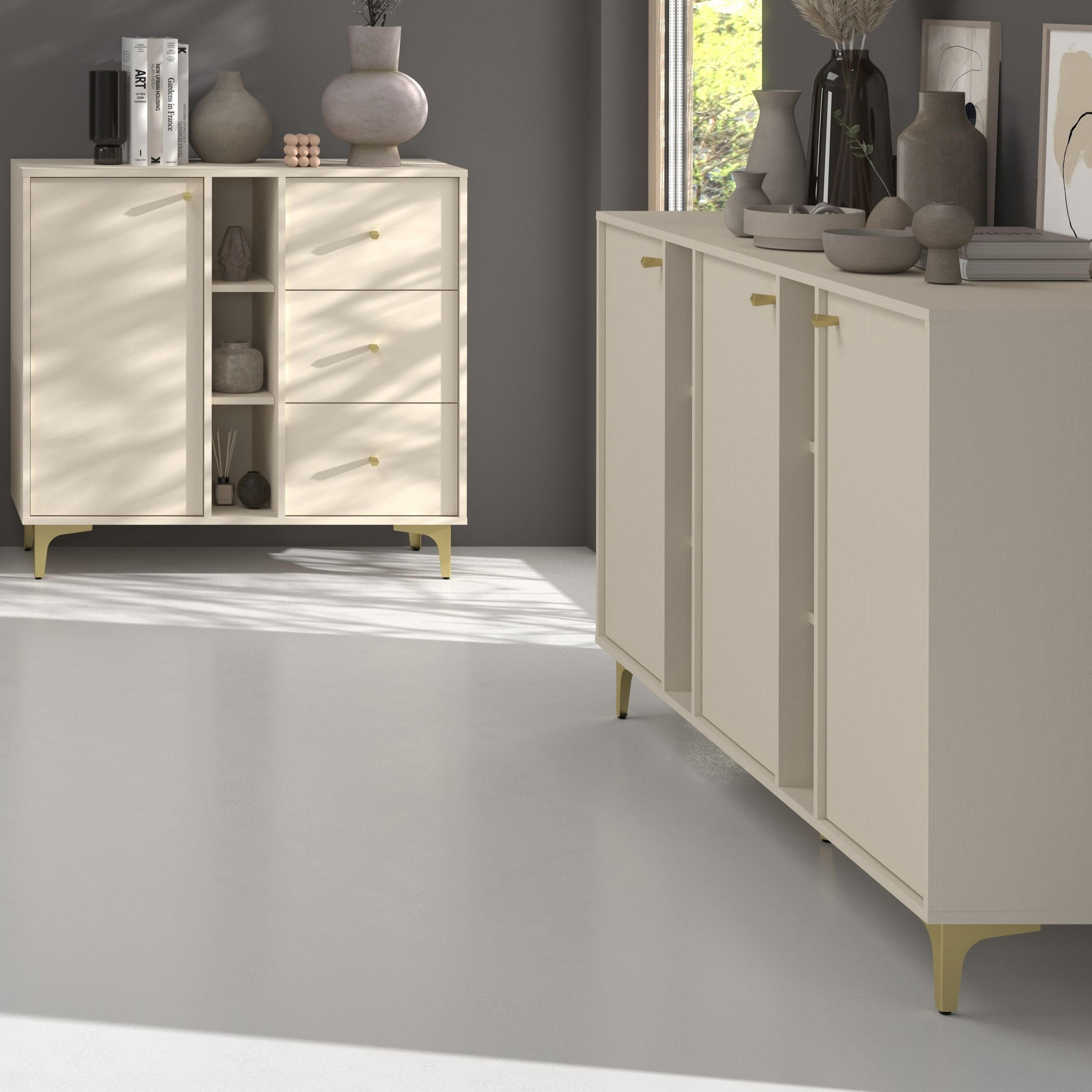 SIDEBOARD TORINO 158/94/41 cm mit 3 Türen Beige - Beige, Holzwerkstoff (158/94/41cm) - MASSENO
