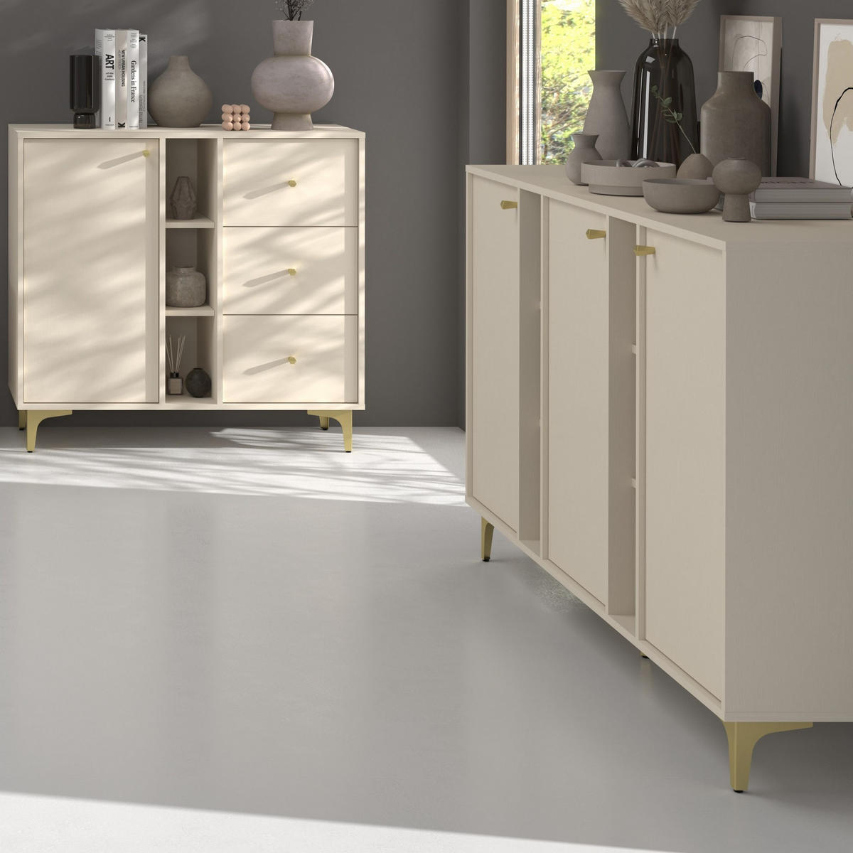 SIDEBOARD TORINO 158/94/41 cm mit 3 Türen Beige - Beige, Holzwerkstoff (158/94/41cm) - MASSENO