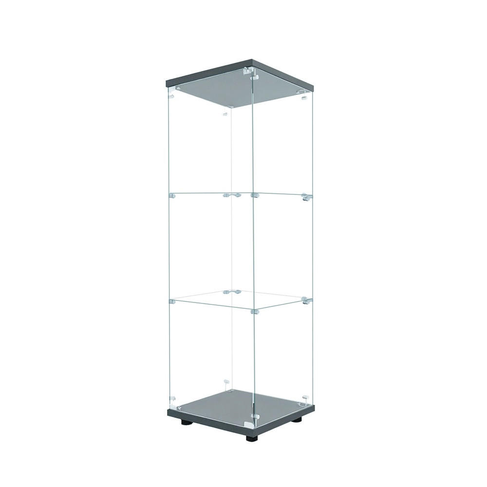 VITRINE - Glasvitrine mit 1 Tür und 3 Ebenen - integrierte LED-Beleuchtung - Schwarze Decken- und Bodenplatte - Schwarz, Glas (42/125/36cm) - DELFA