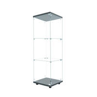 VITRINE - Glasvitrine mit 1 Tür und 3 Ebenen - integrierte LED-Beleuchtung - Schwarze Decken- und Bodenplatte - Schwarz, Glas (42/125/36cm) - DELFA