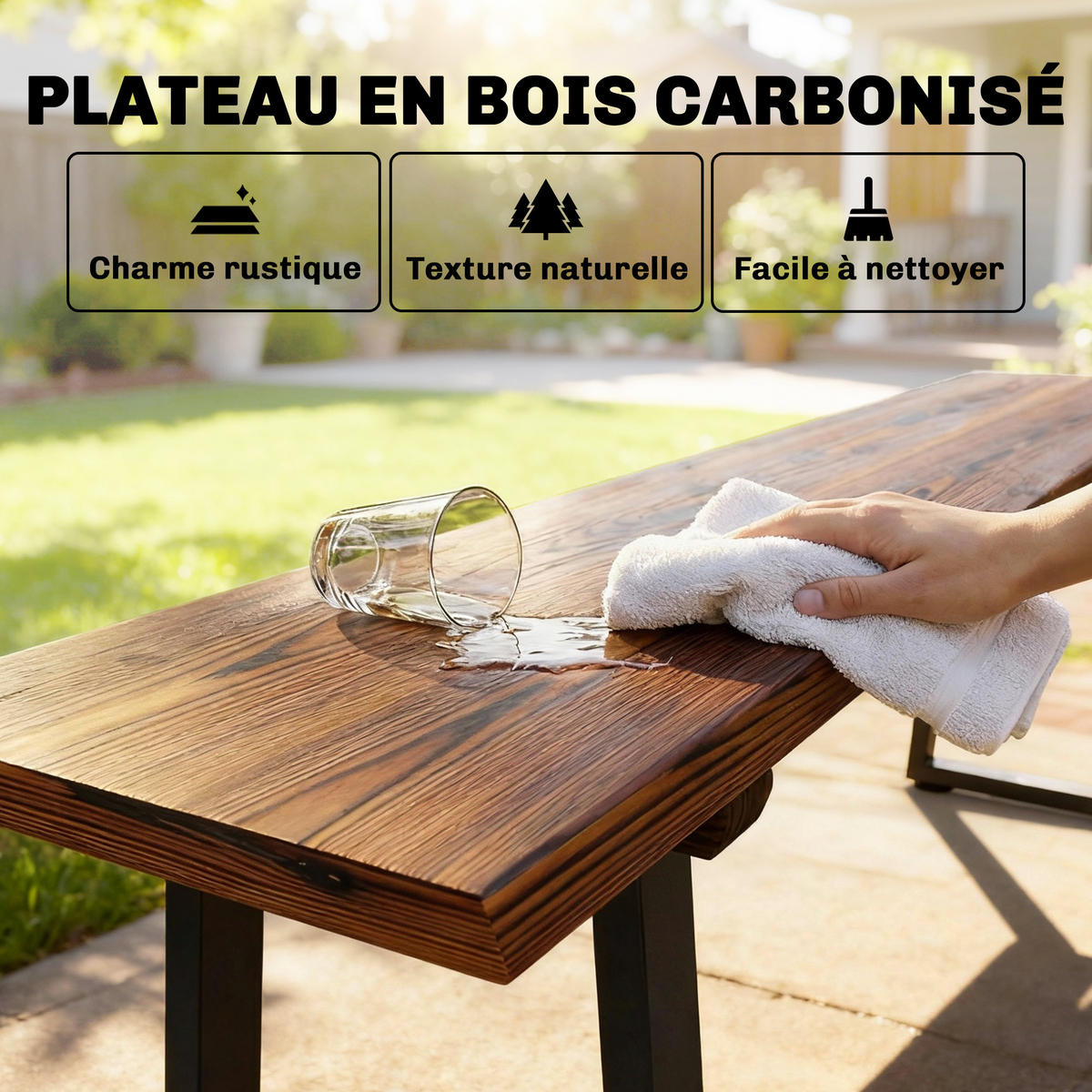 GARTENBANK DE-17794 2 Sitzer ohne Rückenlehne, 150x28x48 cm Carbonisiert - Braun, Metall (150/48/28cm) - ComfortXL