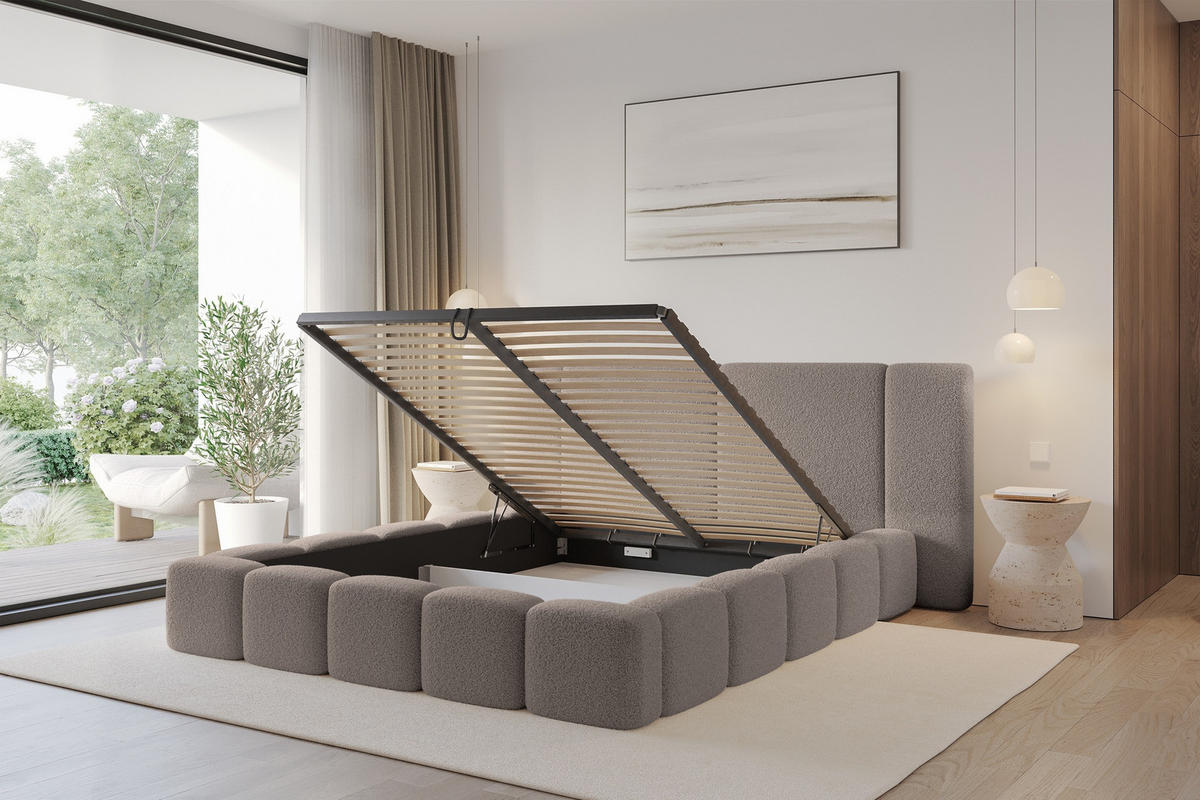 POLSTERBETT mit Bettkasten und Lattenrost, Bett mit Matratze H3/H4 - NILO 140x200 Braun - Braun, Holzwerkstoff/Textil (140/200cm) - ALTDECOR