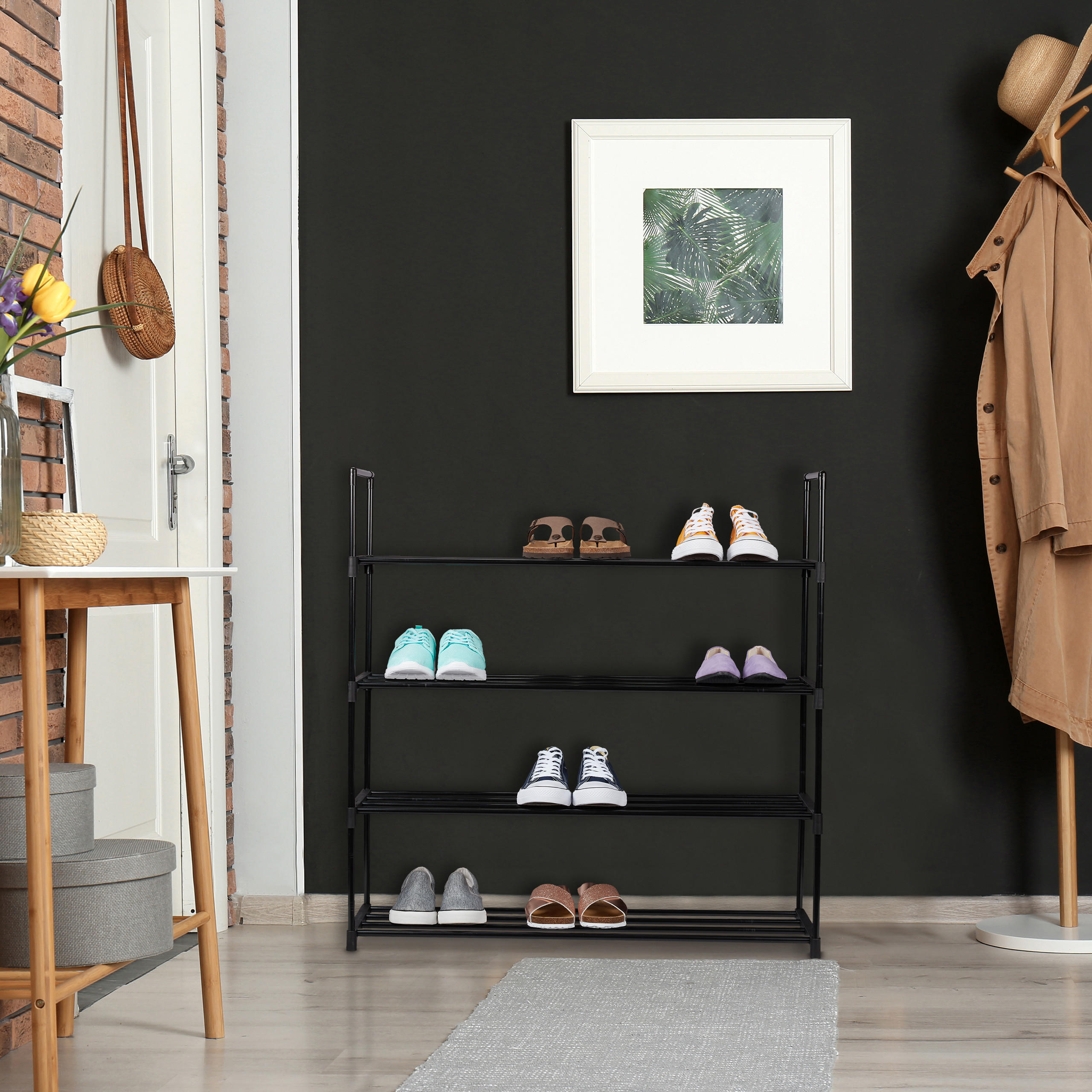 SCHUHREGAL - Schwarz, Kunststoff/Metall (90.5/91.5/30.5cm) - Relaxdays
