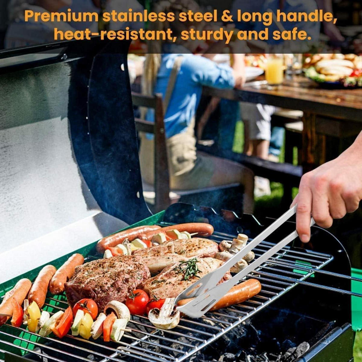 GRILLBESTECK-SET 9-teilig mit Grillhandschuhen Hitzebeständig bis 800°C Schwarz - Schwarz, Metall (38.5cm)