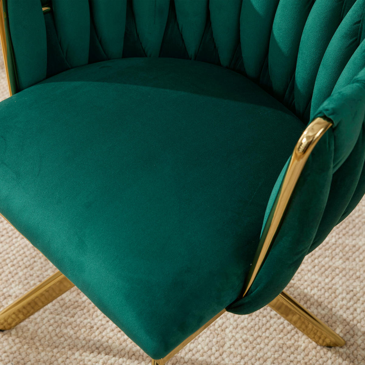 ARMLEHNSTUHL(SET à 2 Stück) mit Metallgestell - ergonomische Rückenlehne und 180° Schwenkfunktion - Smaragdgrün - Dunkelgrün, Textil/Metall (50/70/56cm) - KOMHTOM