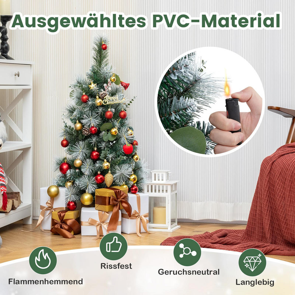WEIHNACHTSBAUM Tisch Tannenform mit Beleuchtung 90 cm grün - Grün, Kunststoff (90cm) - COSTWAY