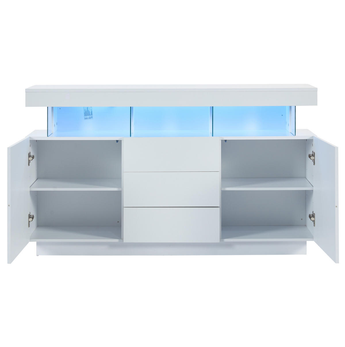 KOMODA z dřevotřísky a akrylu 140x35x80 cm bílá s LED osvětlením, 3 zásuvkami a 2 skříňkami ve vysokém lesku - bílá, kompozitní dřevo (140/80/35cm) - Modfu