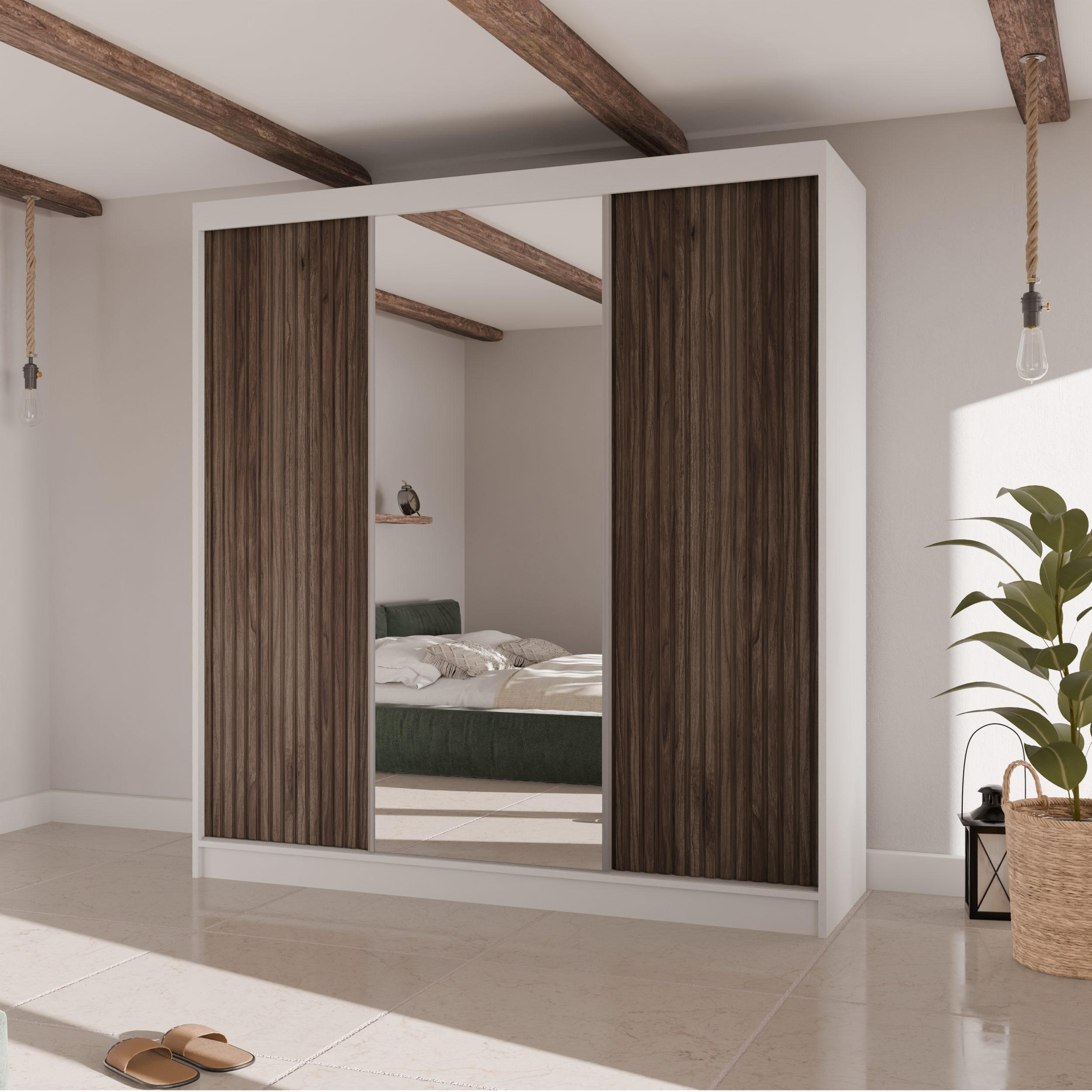 SCHWEBETÜRENSCHRANK Ramos II 200/61/215 eiche weiß+holzfarben - Eichefarben/Weiß, Holzwerkstoff (200/215/61cm) - Beautysofa