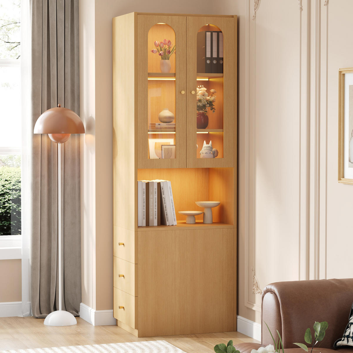 HIGHBOARD 60/200/40 cm Eichefarben aus MDF mit LED-Beleuchtung - Eichefarben, Holzwerkstoff (40/200/60cm) - OKMYHOME
