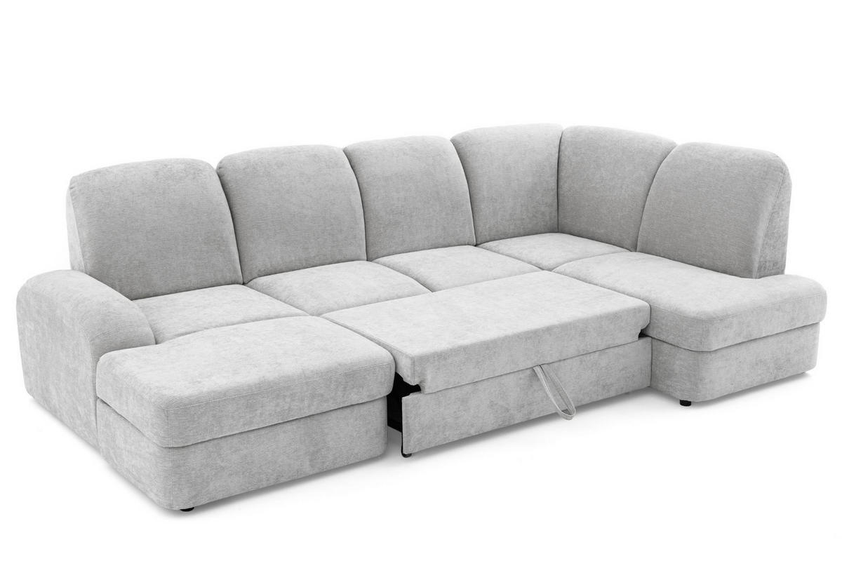 ECKSOFA VIBE U Rechts mit Schlaffunktion 129x263 Chenille Hellgrau - Hellgrau/Schwarz, Holz/Kunststoff (186/102/280cm) - Muffo