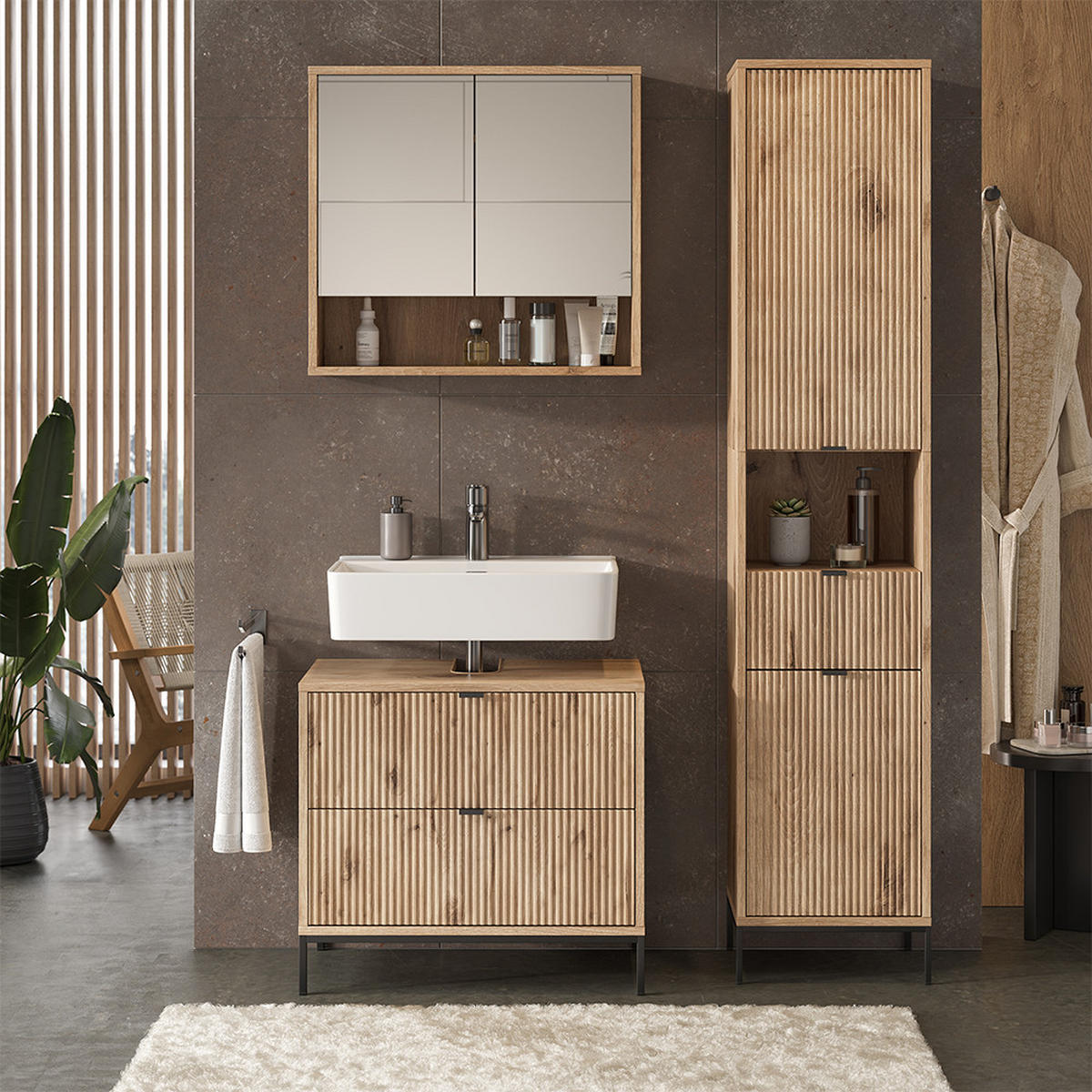 BADMÖBEL-SET Eliza Viking Oak 3 Teile - Eichefarben, Holzwerkstoff (70/63/45.1cm) - Vicco