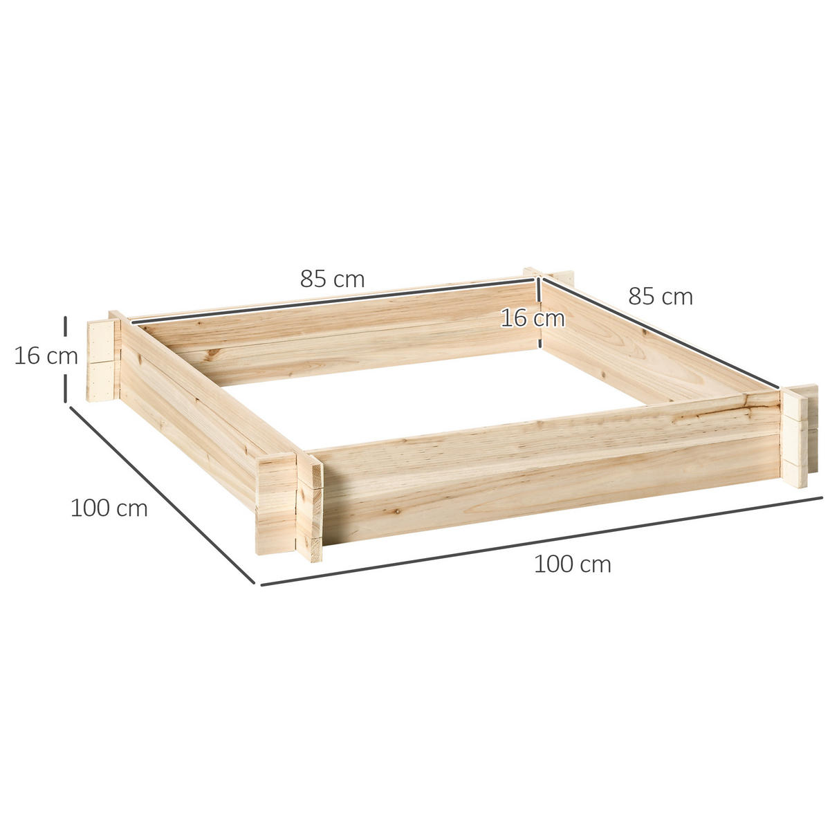 HOCHBEET DE-12174 quadratisch 100/100/16 cm ohne Werkzeug Natur - Naturfarben, Holz (100/16/100cm) - ComfortXL