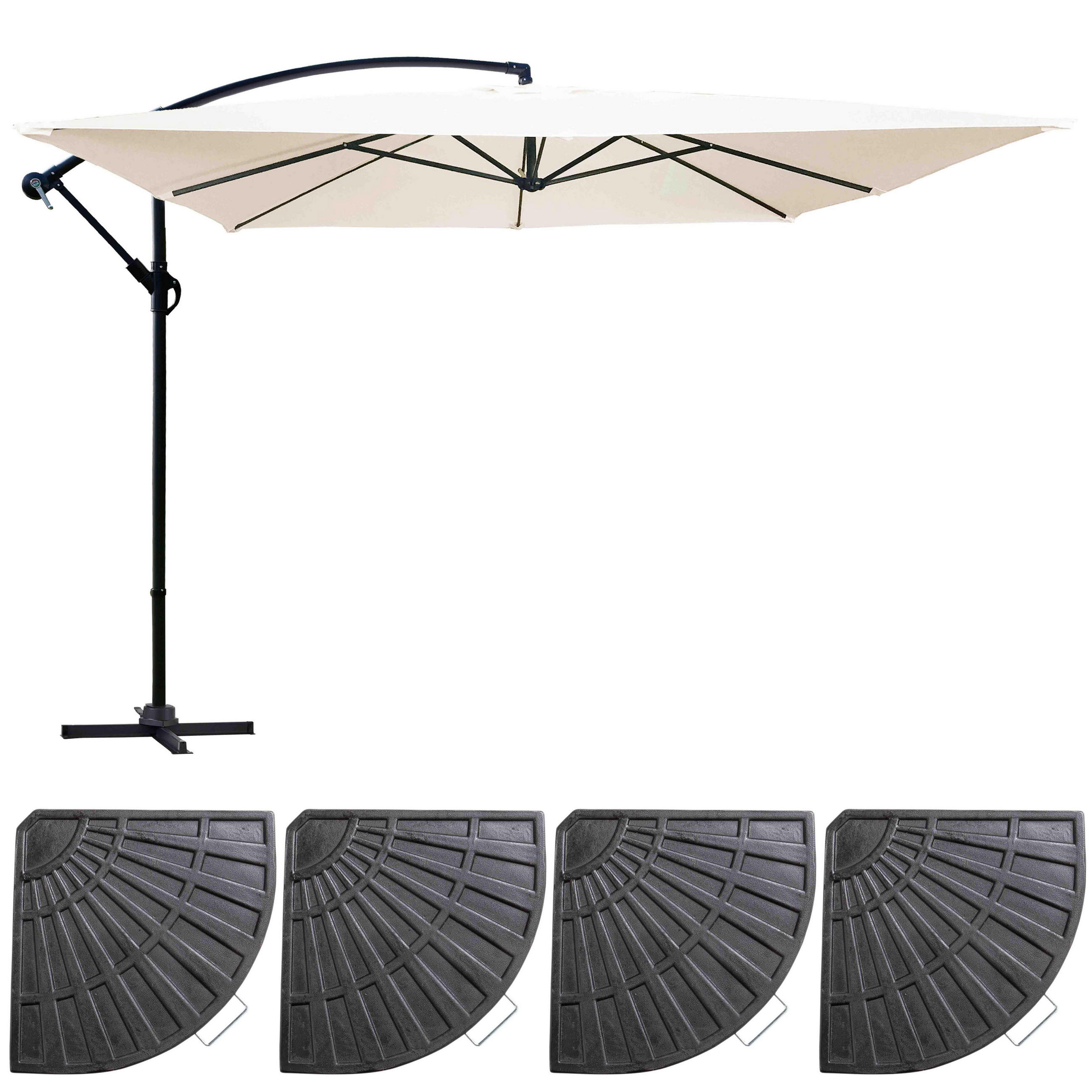 SONNENSCHIRM 3x3m mit 4 Gewichtsplatten, Weiß - Weiß, Metall (300/300cm) - Oviala