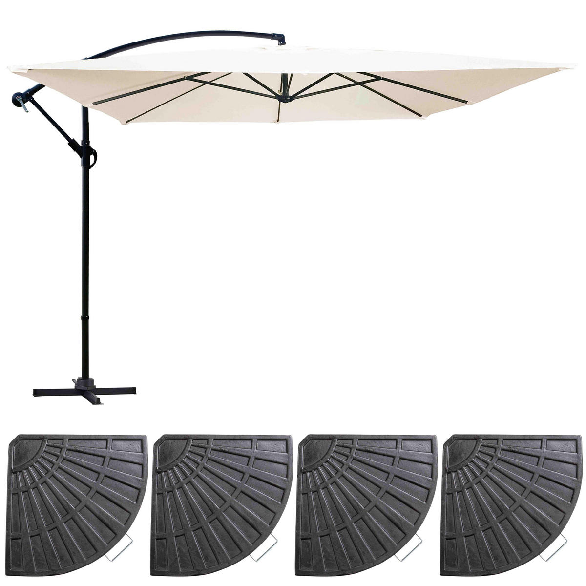 SONNENSCHIRM 3x3m mit 4 Gewichtsplatten, Weiß - Weiß, Metall (300/300cm) - Oviala