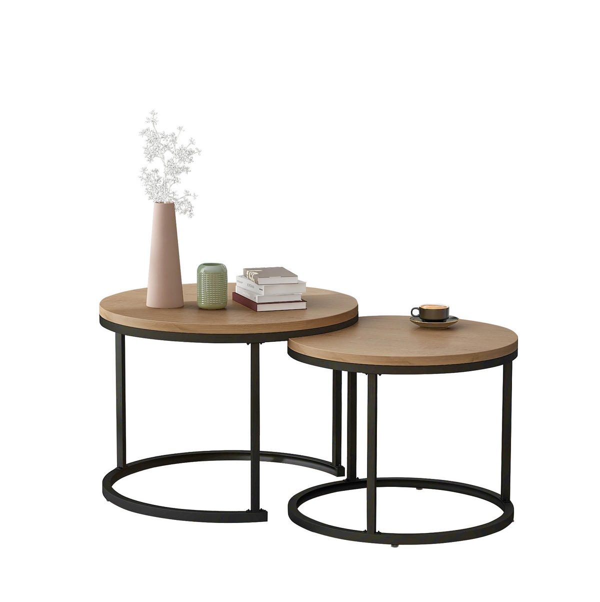 SADA konferenčních stolků 2 ks 70/70/50 cm cm dubová z MDF stohovatelná - přírodní, kompozitní dřevo (70.5/70.5/50cm) - OKWISH