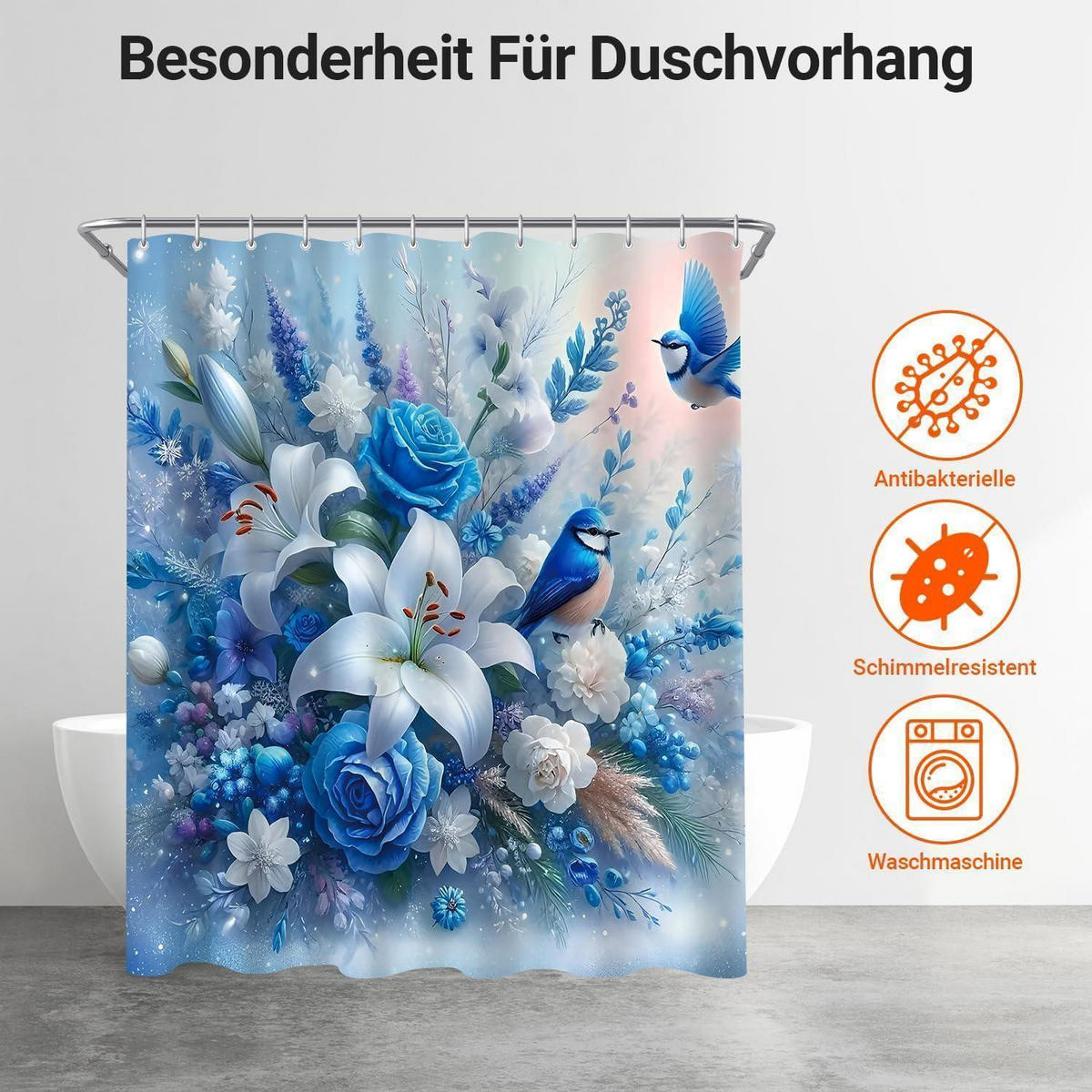 DUSCHVORHANG Blauer Vogel 180 x 200 cm - Blau, Textil (180/200cm)