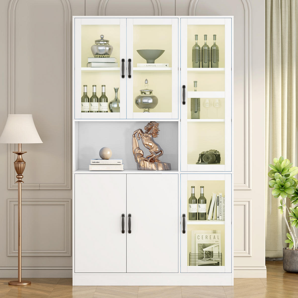 VITRINE, LED-Licht, Regale, Türen, Weiß - Weiß, Holzwerkstoff (40/200/120cm) - FLIEKS