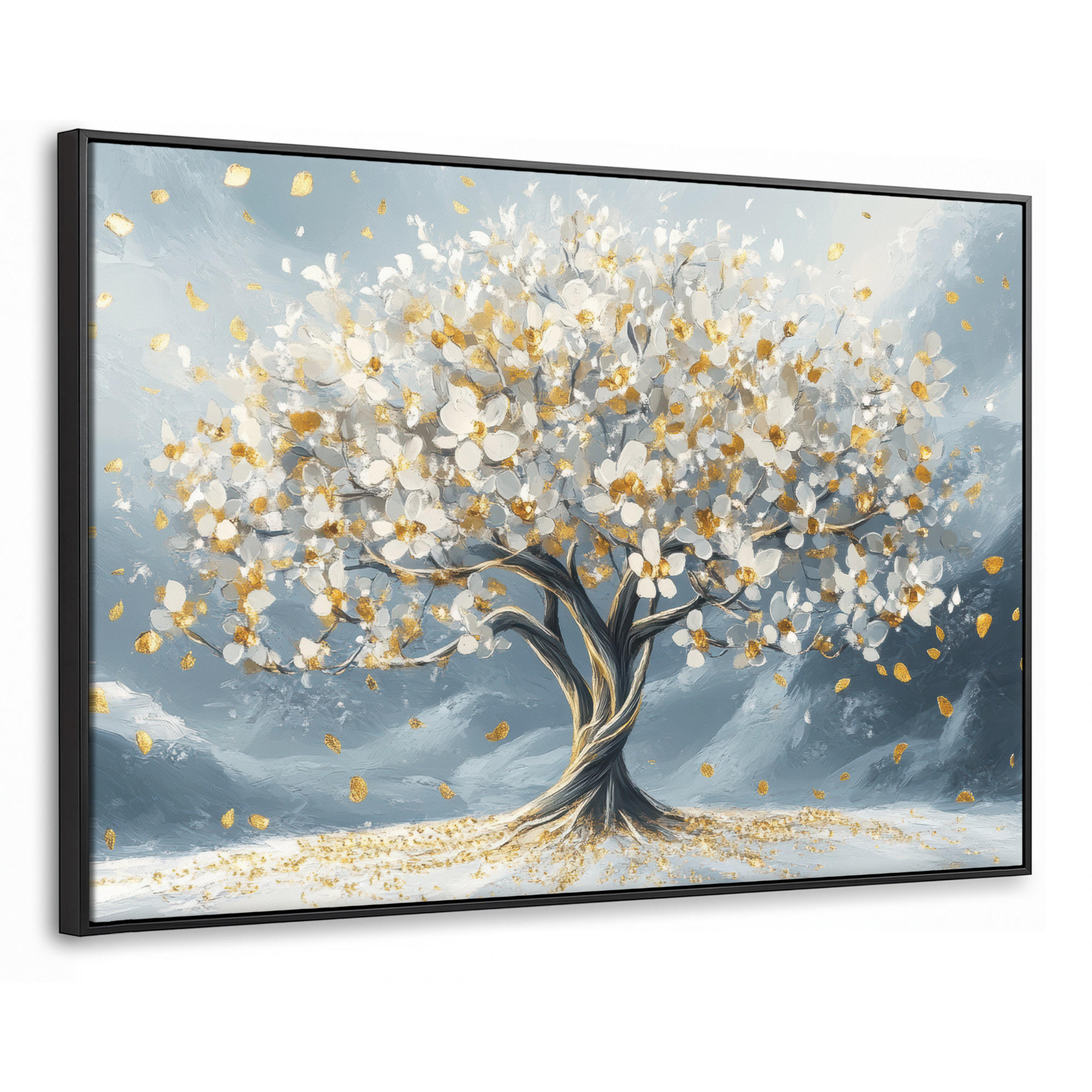 LEINWAND Bilder mit Rahmen - Baum - Winter - Baum des Lebens - Modern - Gold - 140x90 - Goldfarben, Textil (140/90cm) - MuchoWow