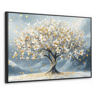 LEINWAND Bilder mit Rahmen - Baum - Winter - Baum des Lebens - Modern - Gold - 140x90 - Goldfarben, Textil (140/90cm) - MuchoWow