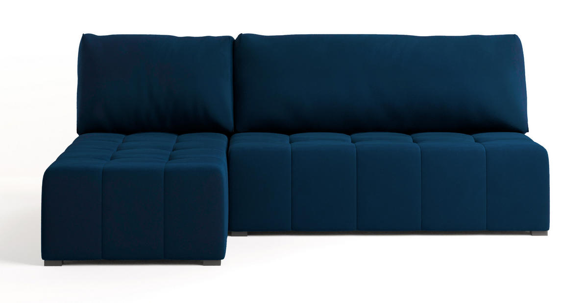 ECKSOFA DOMIRA Blau Plüsch-Stoff mit Schlaffunktion - Blau, Holz (200/141cm) - MASSENO