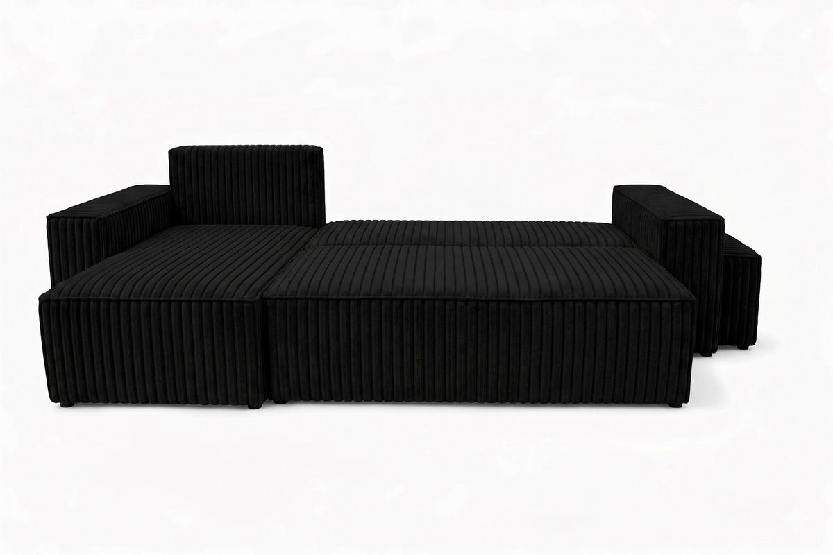 ECKSOFA Mit Schlaffunktion Und Pouf, Cordstoff Tilia, Schwarz, Links, Best L Mit Pouf - Schwarz, Holz (244/145cm) - Kaiser Möbel