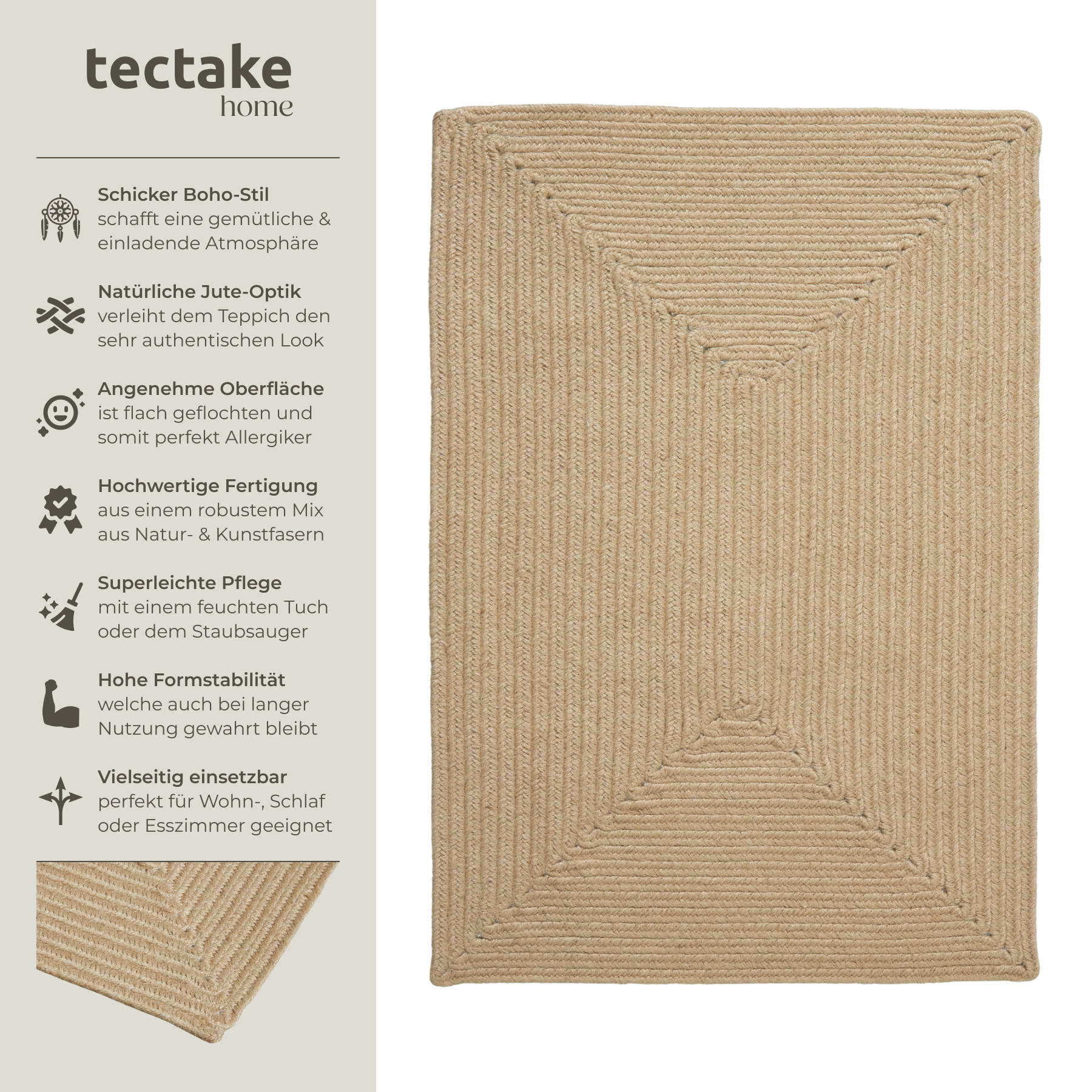 GEFLOCHTENER-TEPPICH Vibe,strapazierfähig und pflegeleicht,braun - Braun, Textil (60/90cm) - tectake
