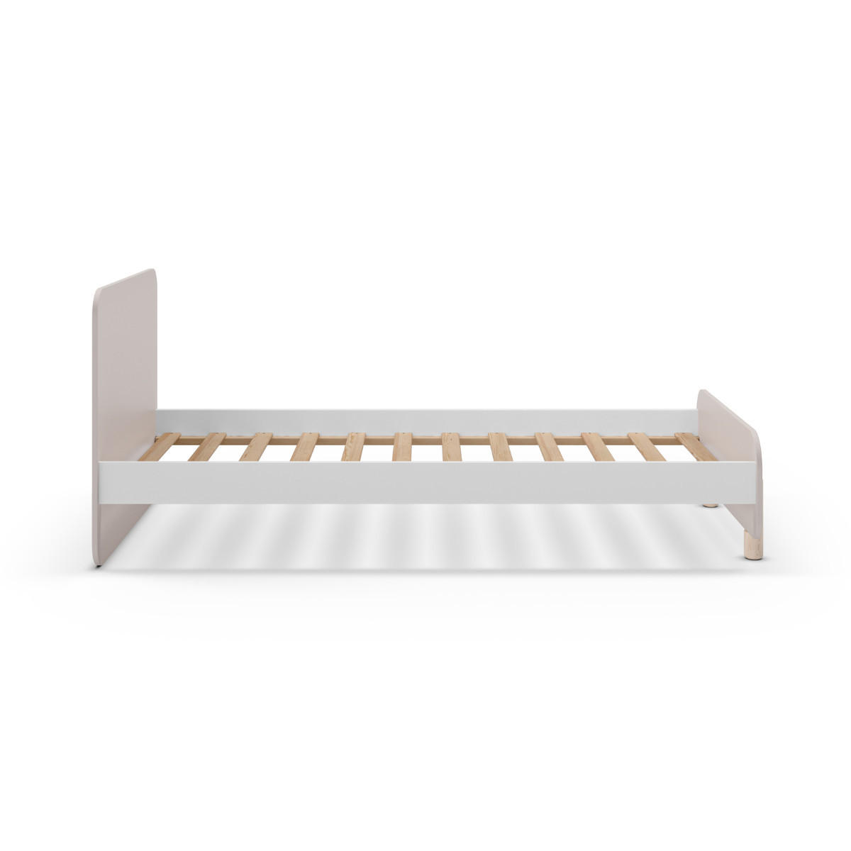 BETT 90x190 cm in creme glänzendem Dekor und hellem Holz 106,5/195,4/90/45 cm - Beige, Holz (190/90cm) - Calicosy