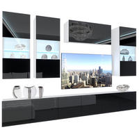 WOHNZIMMERWAND Schrankwand mit LED Schwarz - Schwarz, Holz (300/180/36cm) - B BELINI GROUP