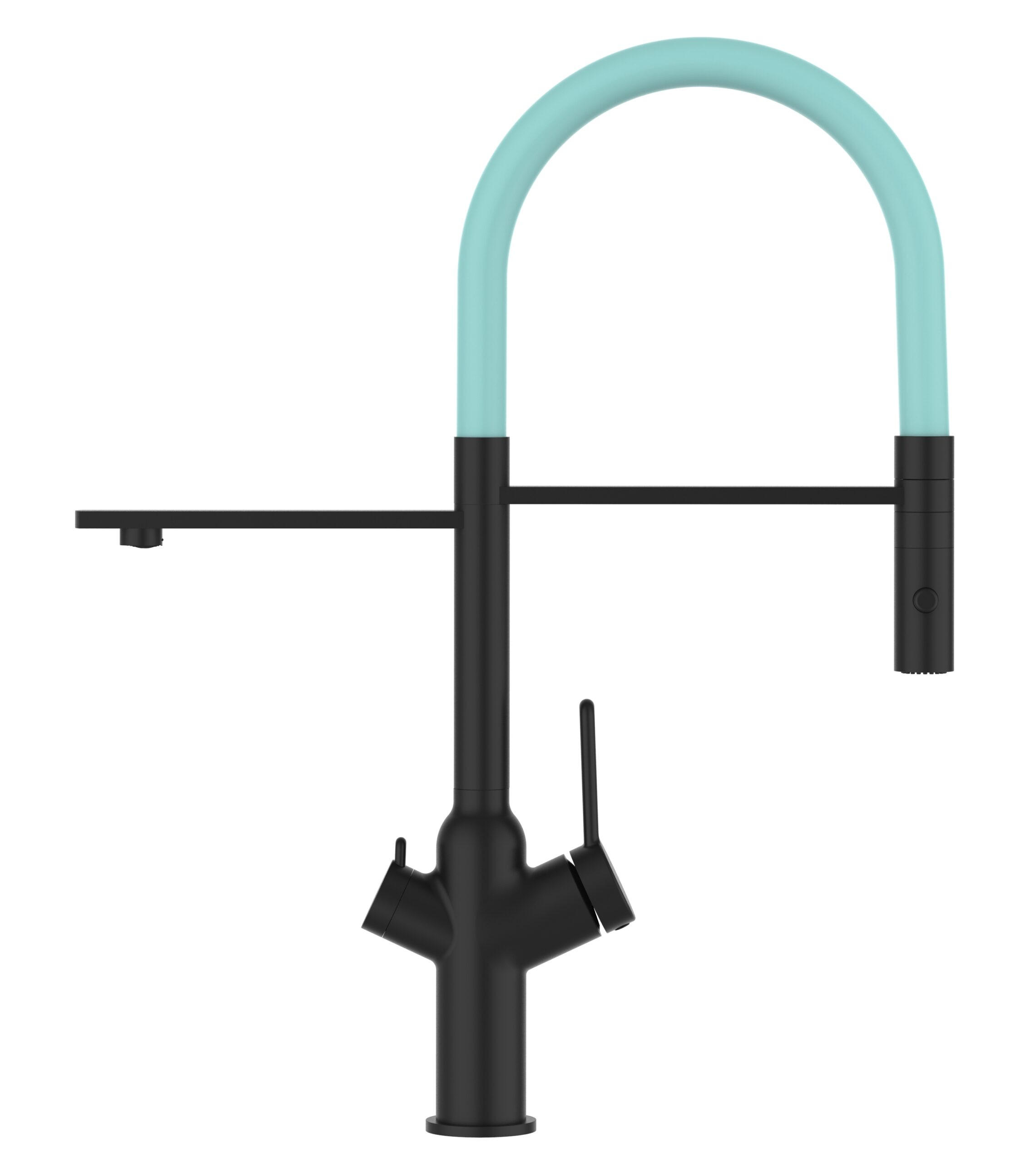 3-WEGE-KÜCHENARMATUR, Schwarz Matt und Türkis, 2-Strahl-Brause - Türkis/Schwarz, Metall (20.61/48/20.61cm) - VIZIO
