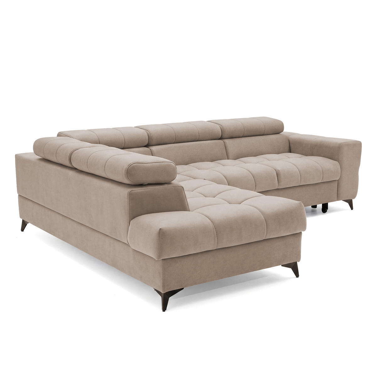 ECKSOFA PUDDING L Links mit Schlaffunktion 125x195 Velours Beige - Beige/Schwarz, Holz/Textil (203/275cm) - Muffo
