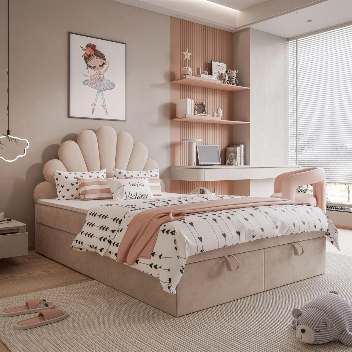 KONTINENTALBETT ASHLEY II mit Federkernmatratze 120x200 cm, Stoff: French Velvet 673, Topper: ja - Beige, Textil (120/200cm) - Lookway