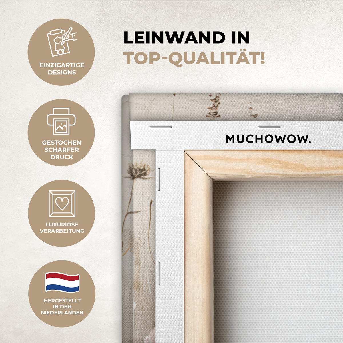 LEINWANDBILD Blumen - Rosa - Modern - Beige Deko Wohnzimmer 20x30 cm - Beige, Textil (20/30cm) - MuchoWow