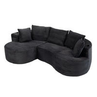 ECKSOFA Cord Dunkelgrau mit Getränkehaltern, Seitentaschen und Kissen - Dunkelgrau, Textil (250/152cm) - WISHDOR