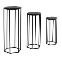 BEISTELLTISCHE 3er Set Massivholz und Metall in Hexagon-Form - Schwarz, Holz/Metall (35/35/90cm) - KADIMA DESIGN