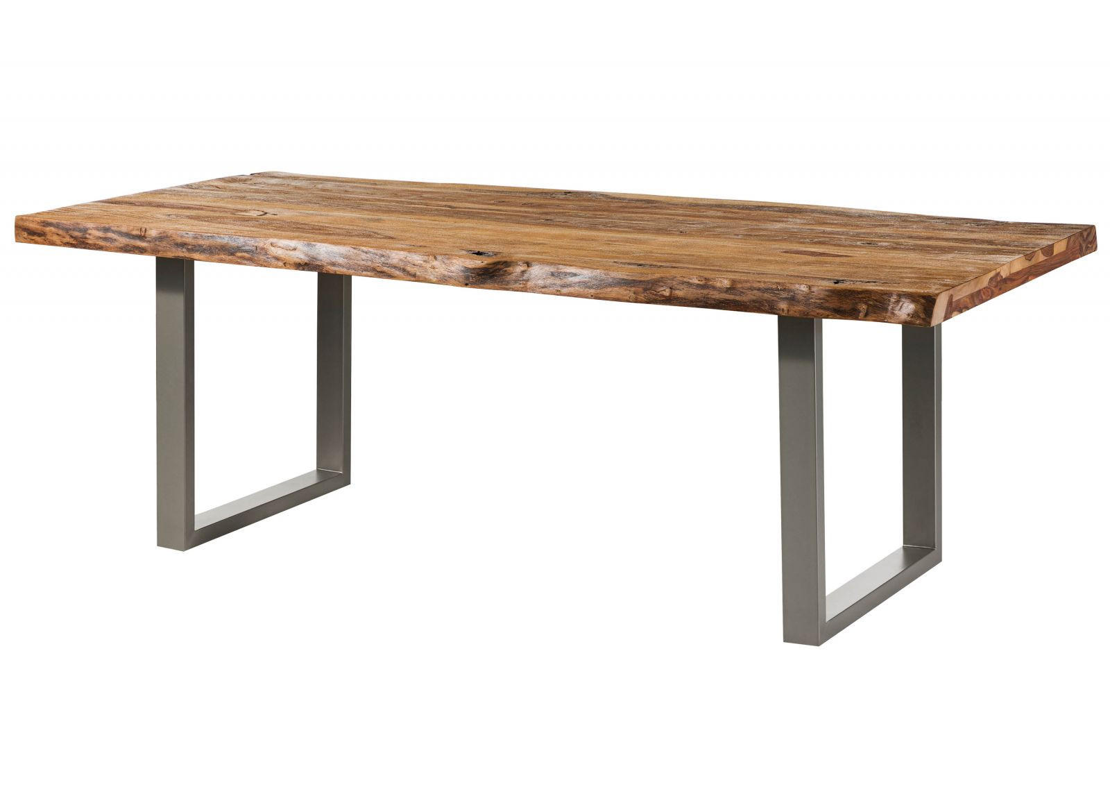 BAUMTISCH Sheesham 200x100x77 natur sandgestrahlt / U-Beine silber matt FREEFORM 5 - Braun, Holz (100/200/77cm) - Massivmoebel24
