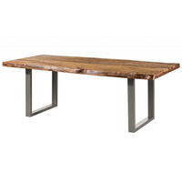 BAUMTISCH Sheesham 200x100x77 natur sandgestrahlt / U-Beine silber matt FREEFORM 5 - Braun, Holz (100/200/77cm) - Massivmoebel24