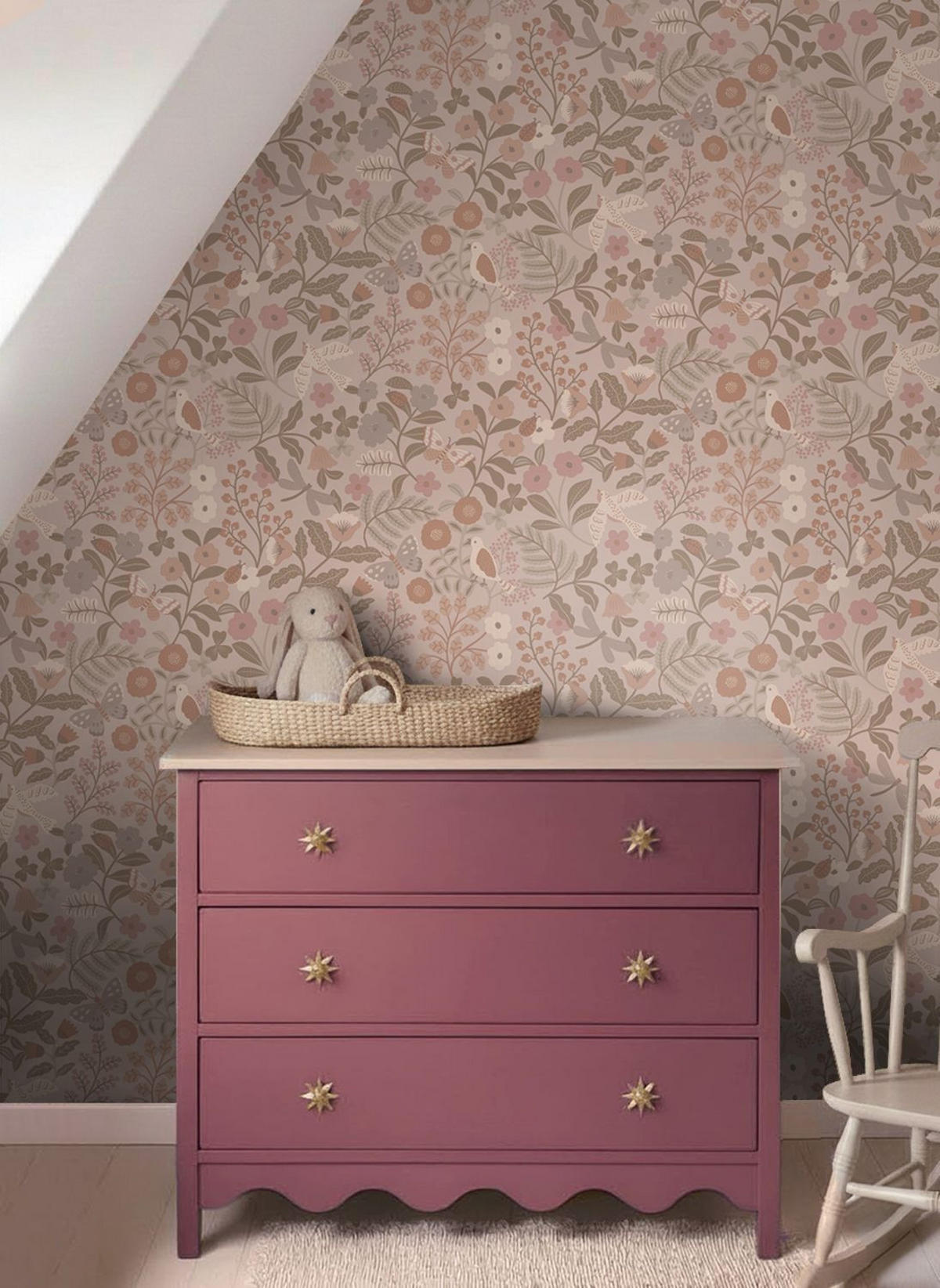 TAPETE Blumen und Vögel 50 x 900 cm - Pink, Papier (50/0.1cm) - ESTAhome