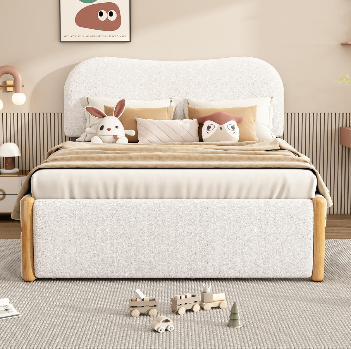 POLSTERBETT aus Plüsch und MDF 140x200 cm Weiß mit ausziehbarem Rollbett - Weiß, Textil (140/200cm) - IVMEU
