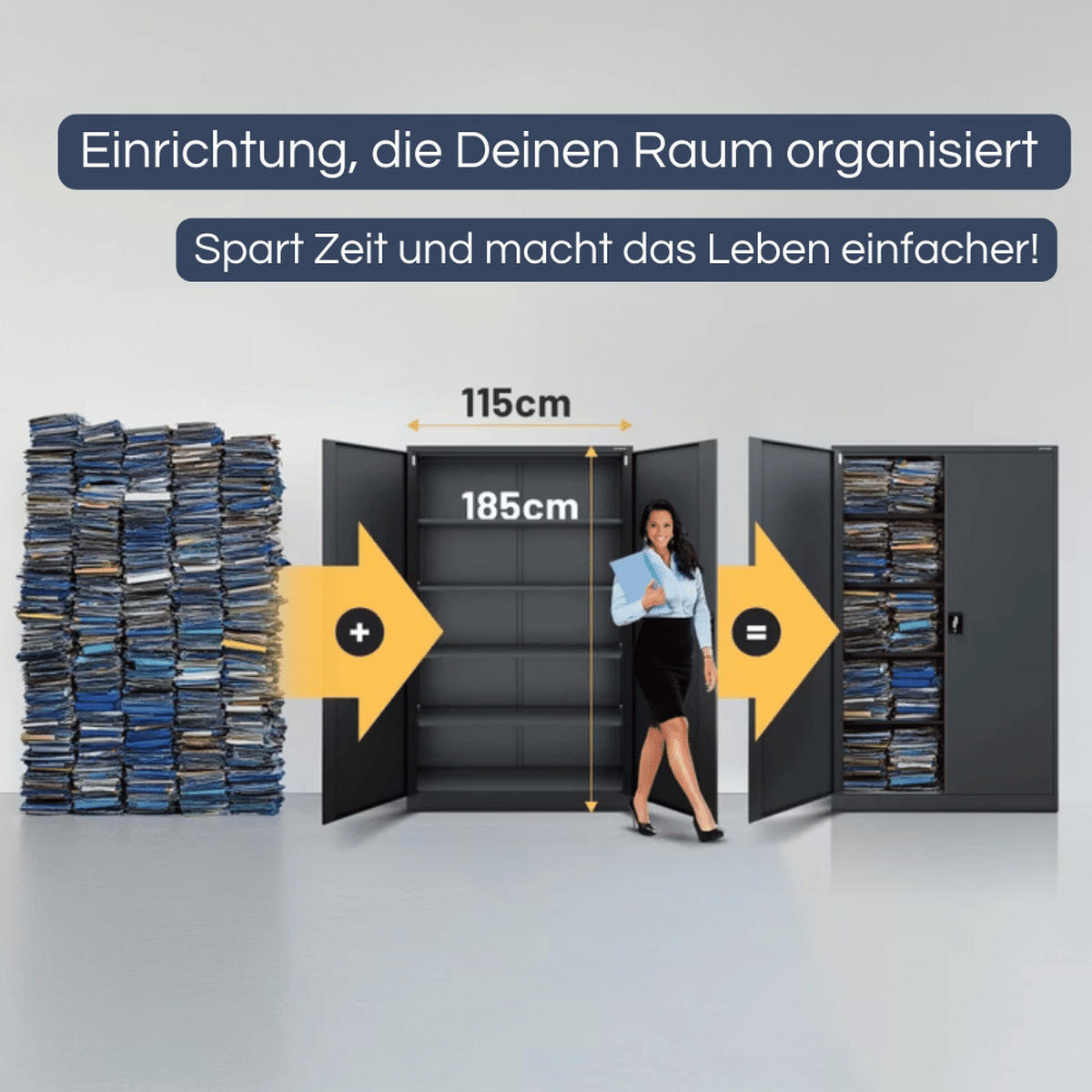 AKTENSCHRANK abschließbar KADO mit Flügeltüren 185x115x40cm Anthrazit - Anthrazit, Metall (115/185/40cm) - DELUKE