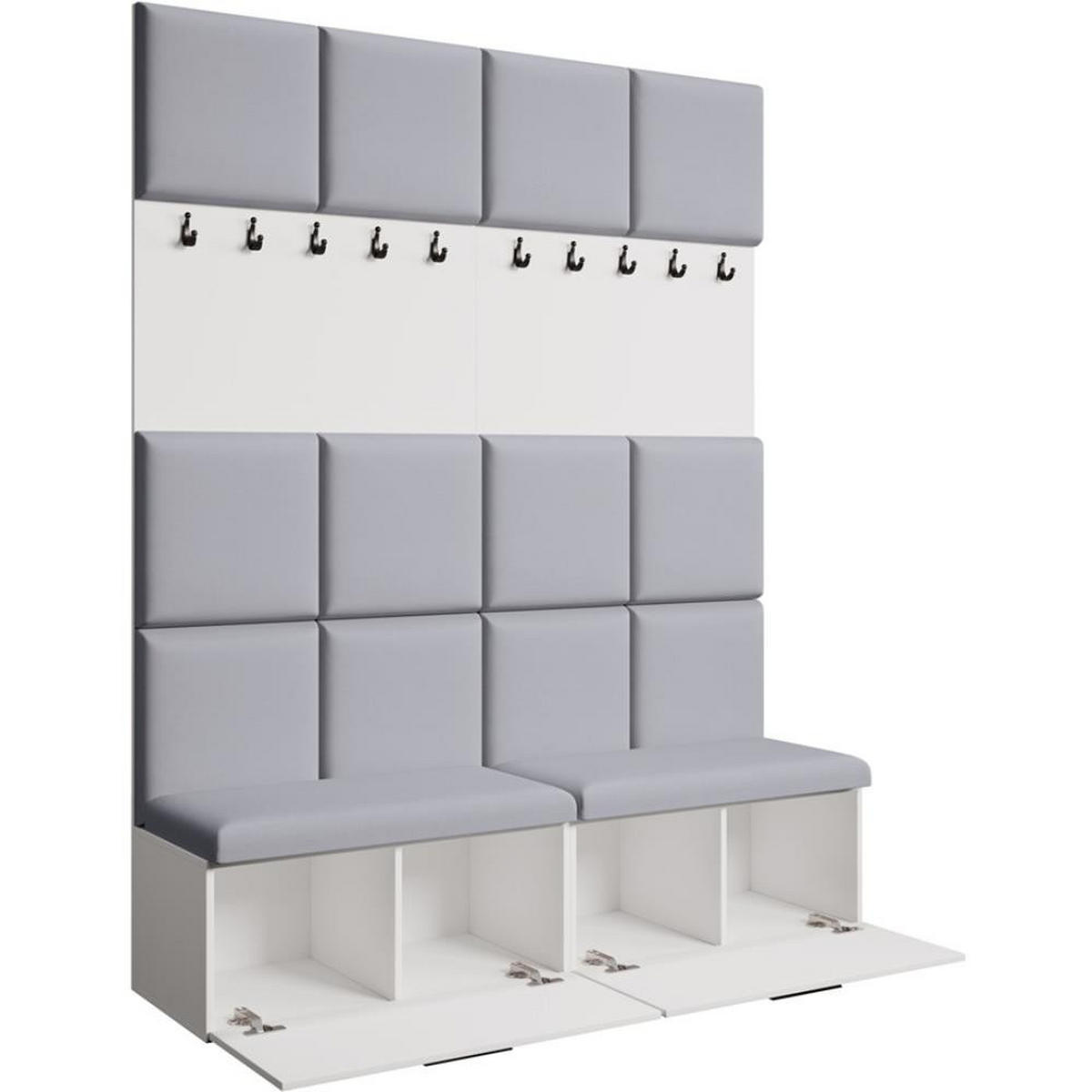 GARDEROBE Margaret I+I 162/203/43 mit gepolsterten Paneelen und Schuhschrank - Schwarz/Weiß, Holzwerkstoff/Kunststoff (162/203/43cm) - Beautysofa