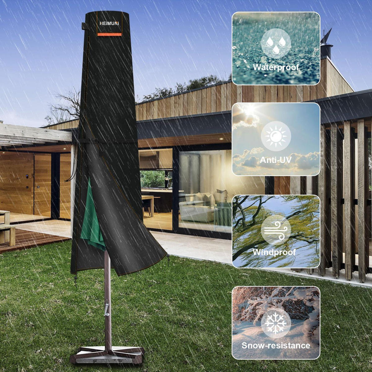 SCHUTZHÜLLE für Ampelschirm 195 cm wetterfest - Schwarz, Textil (50/195/30cm)