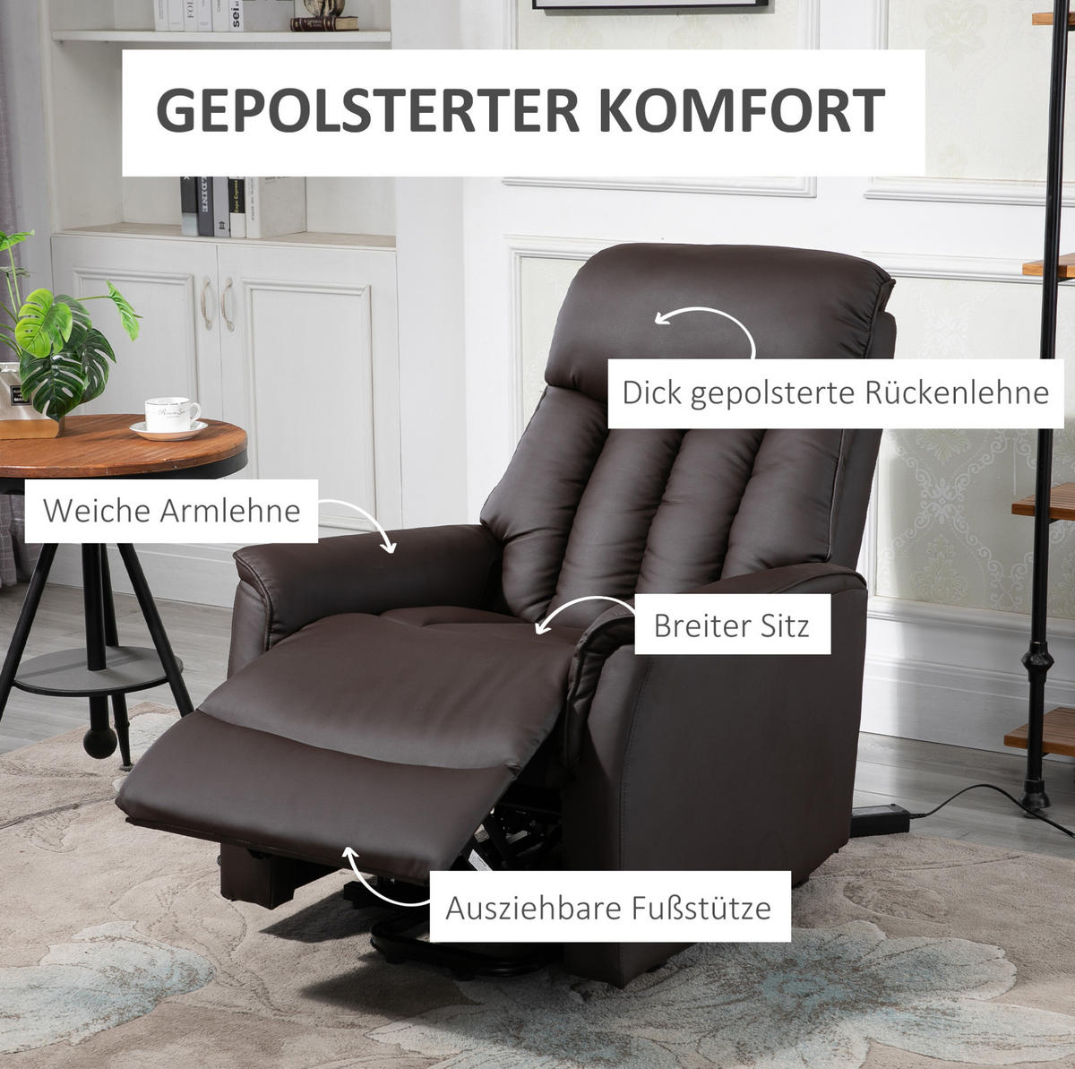 SESSEL 80/94/104 cm mit elektrischer Aufstehhilfe und Relaxfunktion - Braun, Kunststoff (94/104/80cm) - BEAOK