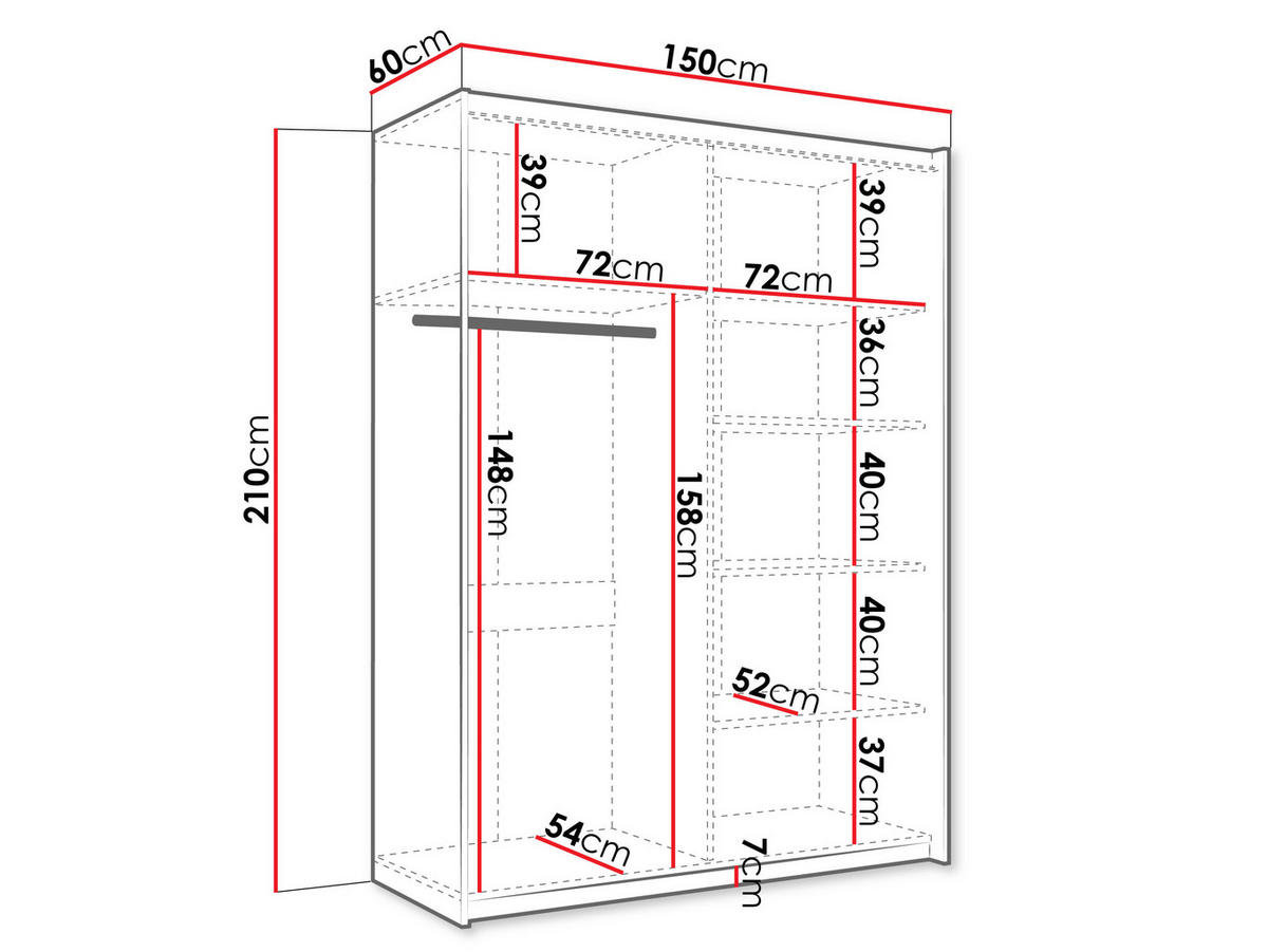 SCHIEBETÜRENSCHRANK Atalio 150 - Silberfarben/Weiß, Holzwerkstoff/Metall (150/215/60cm) - MIRJAN24
