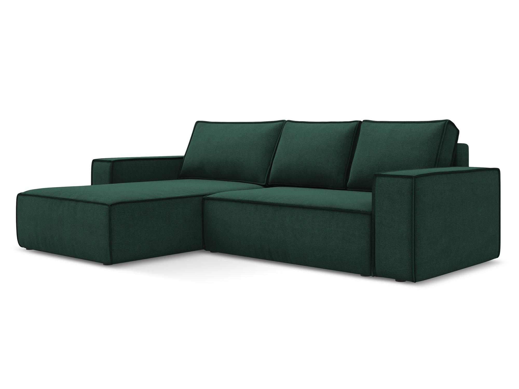 ECKSOFA mit Schlaffunktion Strukturstoff Stoff Grün - Dunkelgrün/Schwarz, Kunststoff/Textil (185/290cm) - Makamii